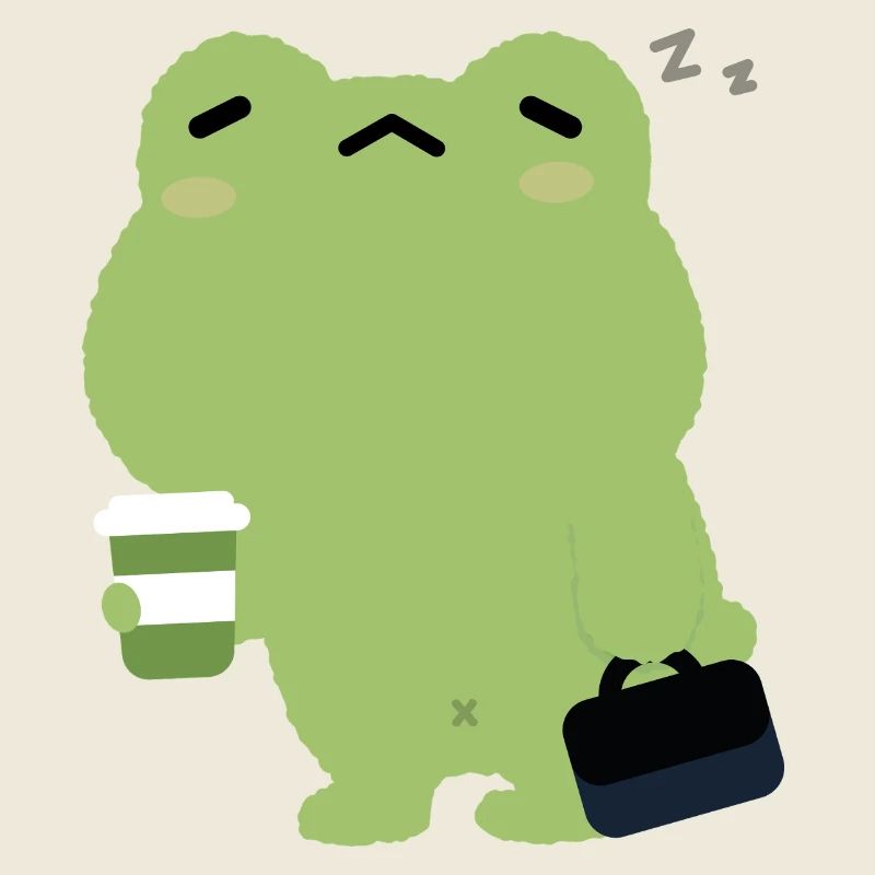 Tired Frog with Coffee and Briefcase