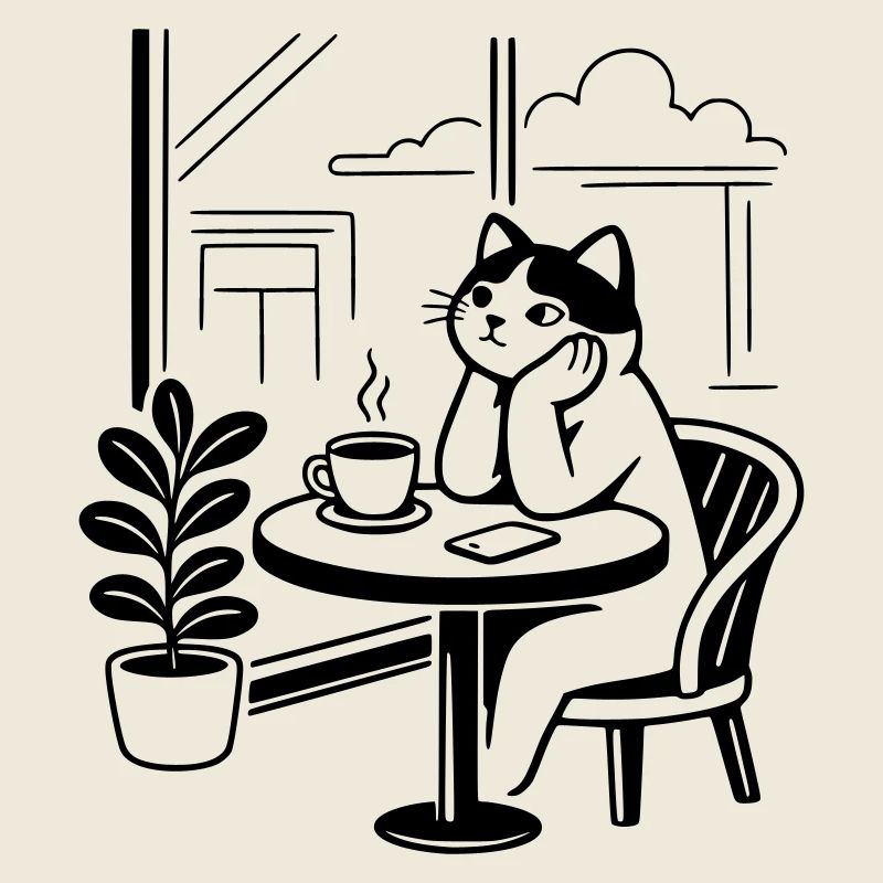 Nachdenkliche Katze Café