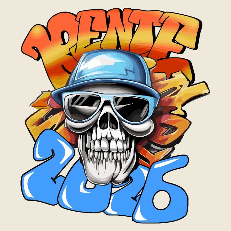 Schädel Rentner 2026 Neon Graffiti Pop-Art 