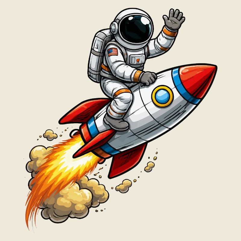 Dessin animé astronaute sur fusée