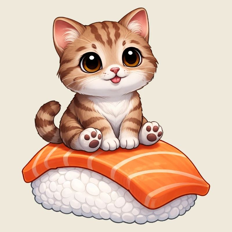 Chat mignon, sushi, nourriture japonaise, poisson