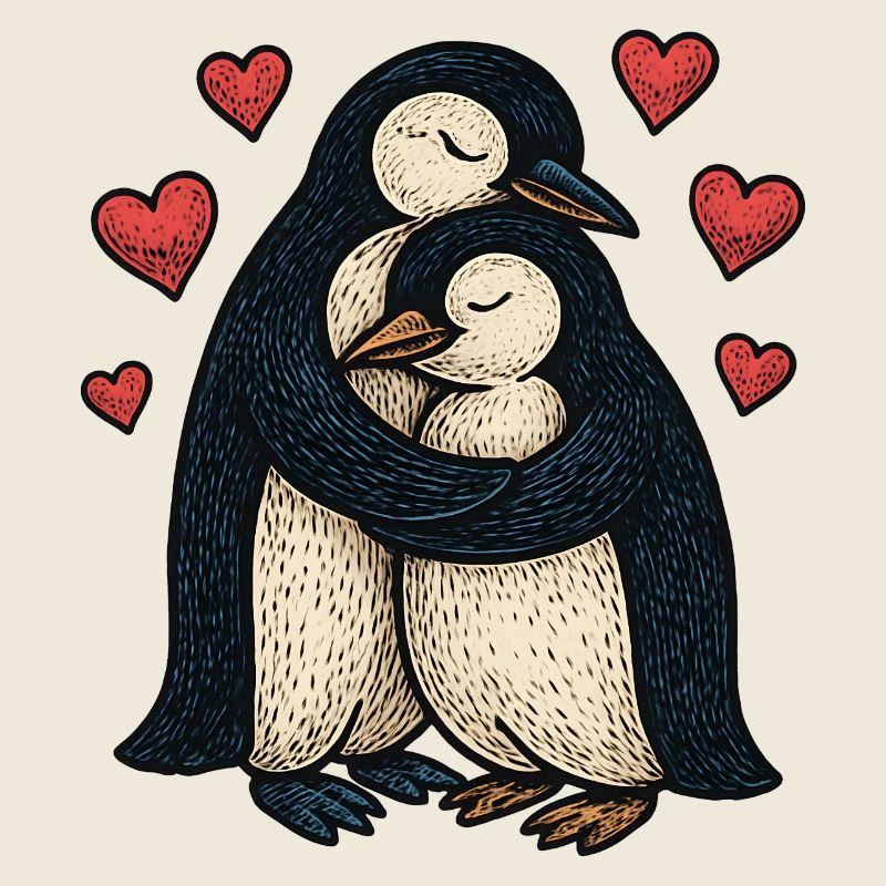 Kuschelpinguin Umarmung mit Herzen
