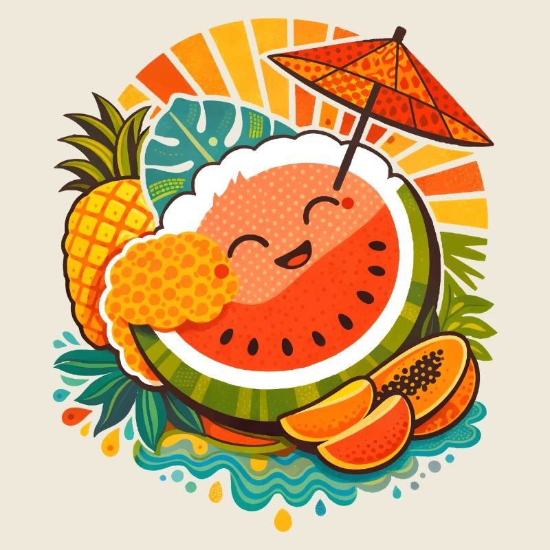 Happy tropical fruit illustration