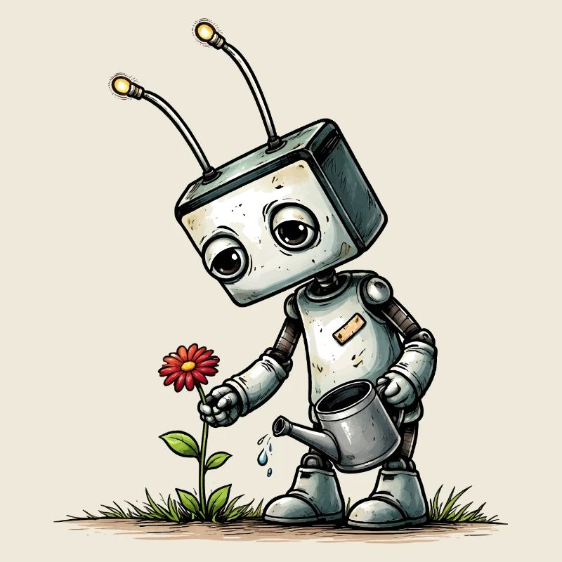 Robot watering a flower