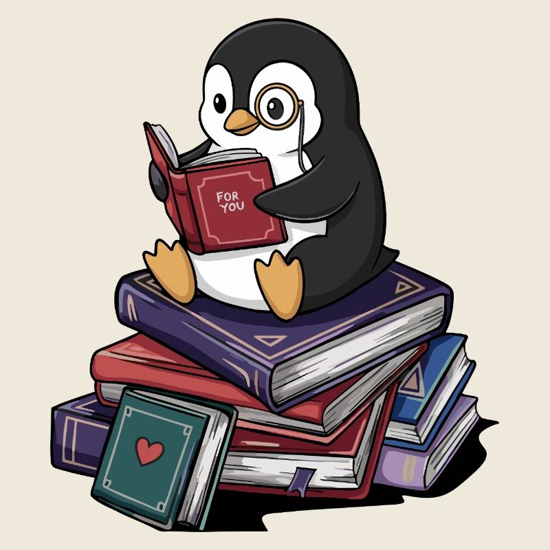 Bücherwurm, Pinguin, Vogel liest Bücher Kunst