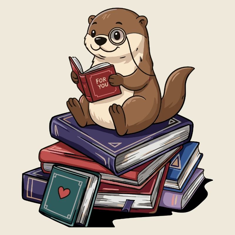 Bücherwurm-Otter-Tier-Lesen-Bücher Kunst