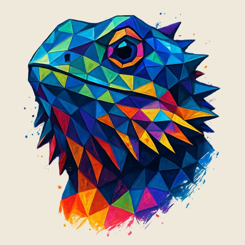 Dragon Barbu Géométrique Style Low Poly Bleu