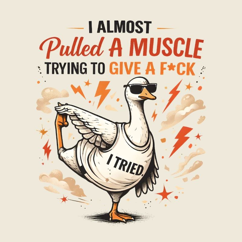 Sarcastic duck with muscle pulling funny goose