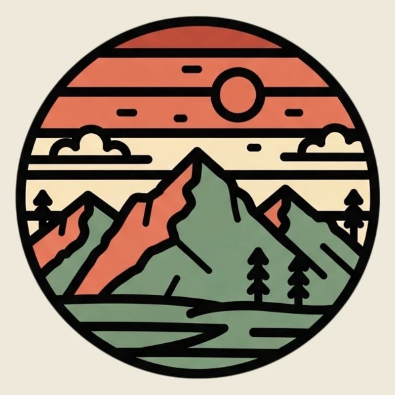 Circular landscape mountains in sunset