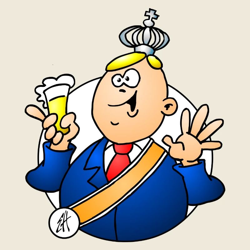 Dessin animé monarque avec bière et couronne