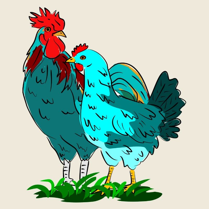 Colorful rooster and chicken combination