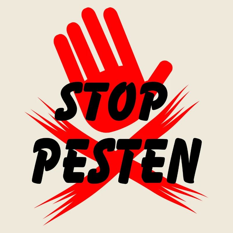 Stoppen Sie das Mobbing von Hand und Kreuzlogo Niederländischer Text