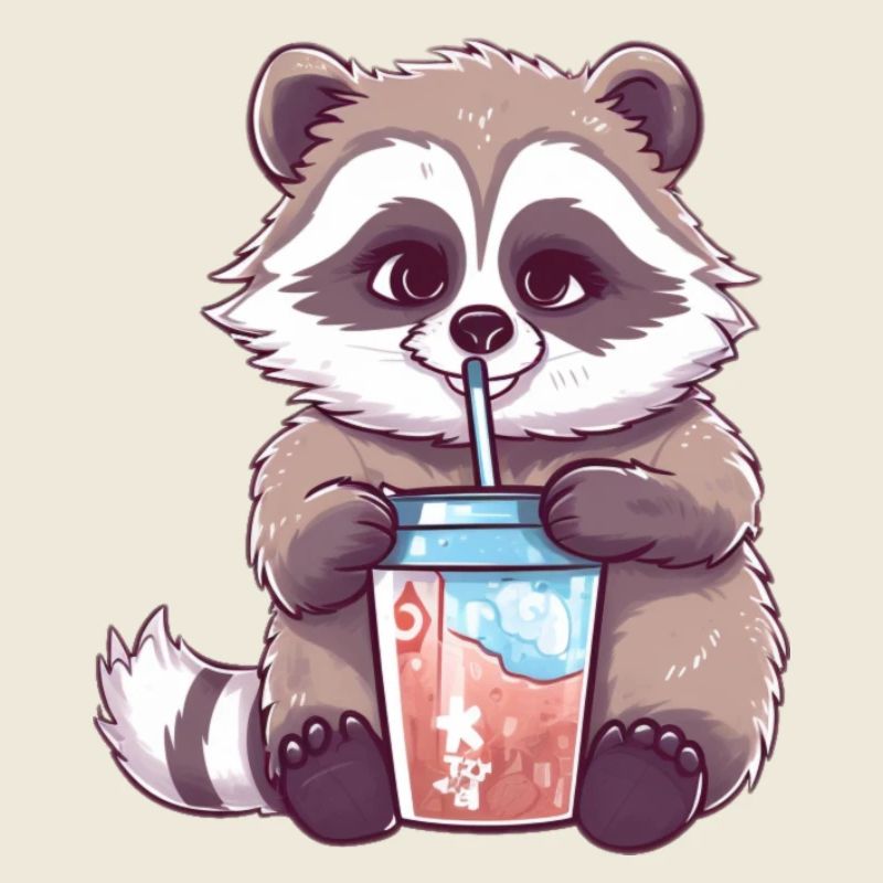 Waschbär mit Eiskaffee