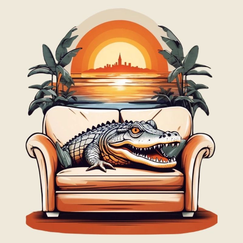 Alligator on sofa