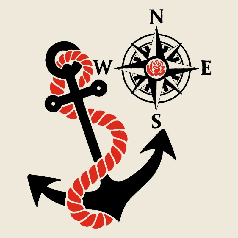Kompassrose und Seeanker (schwarz)