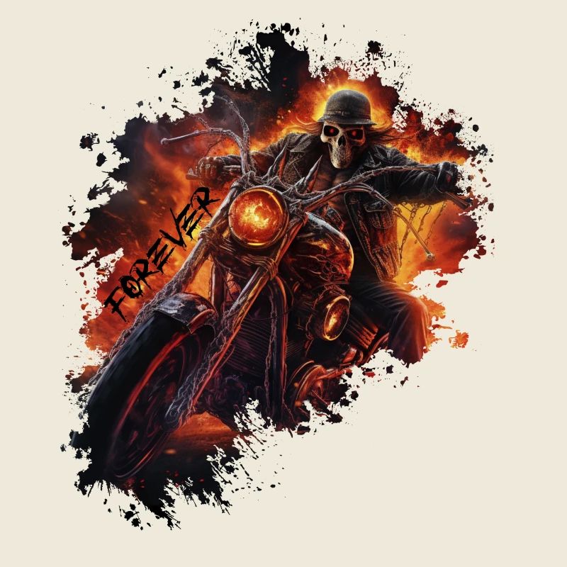 Flammender Totenkopf auf Motorrad Biker