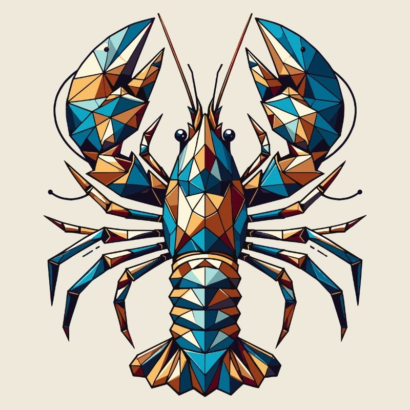 Colorful, geometric lobster polygon motif