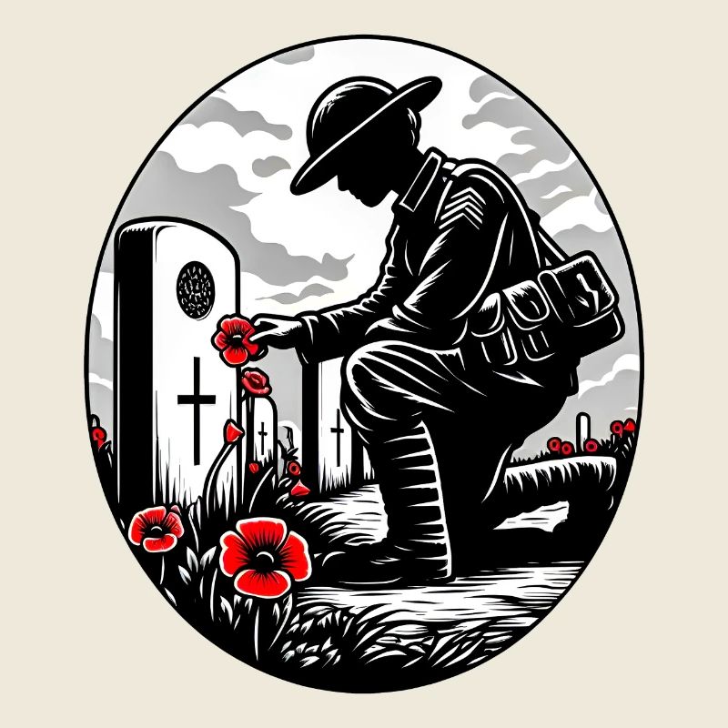 Remembrance day Soldier placing a poppy on a grave