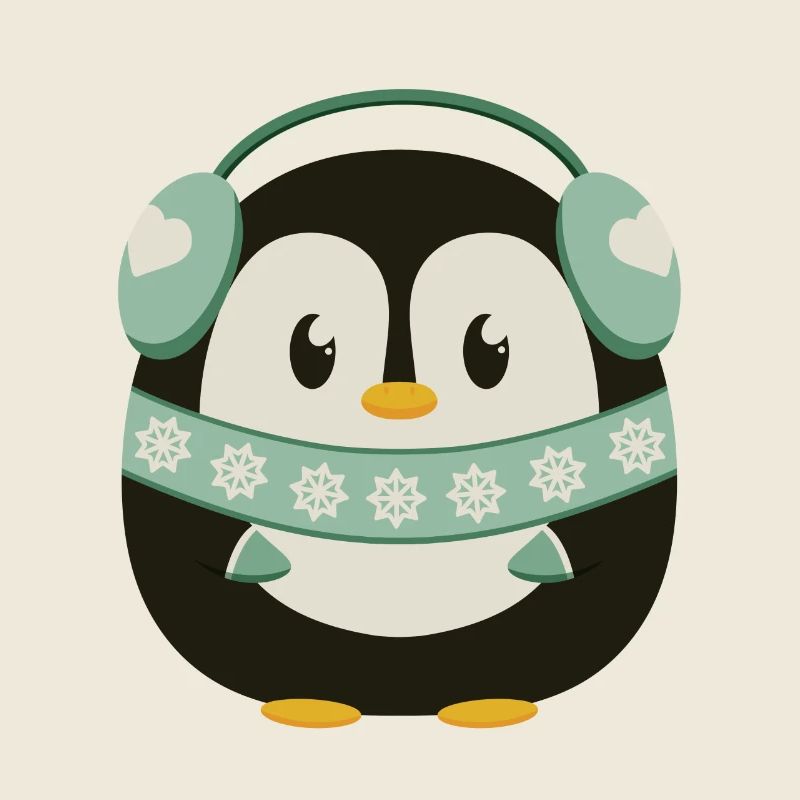 Pingouin mignon avec cache-oreilles en mode hiver