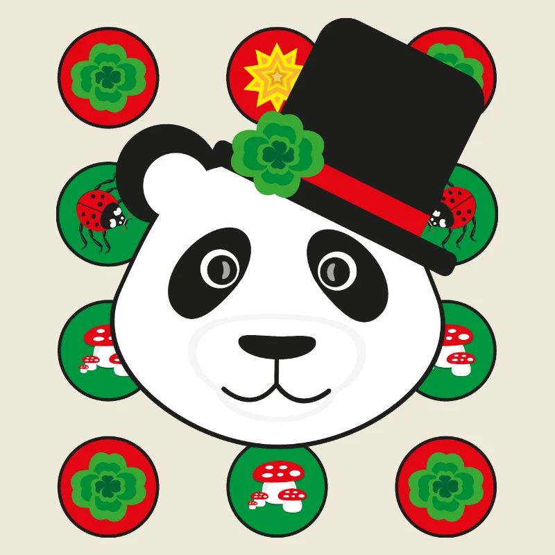 Neujahr Panda mit Kleeblatt.