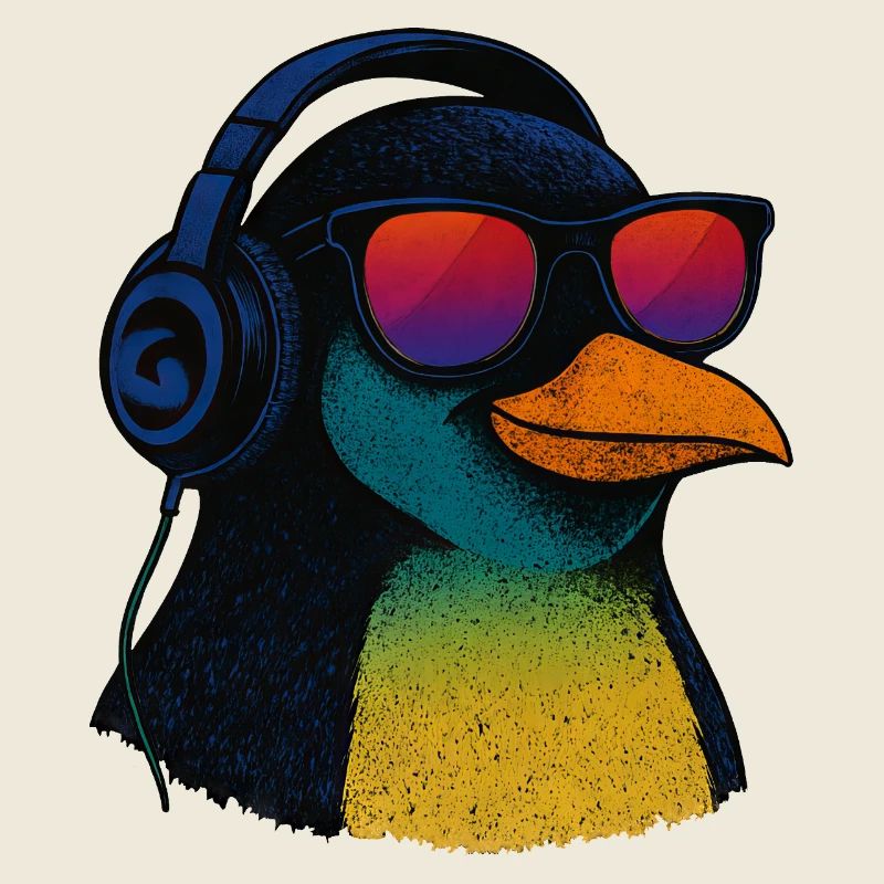Cooler Pinguin mit Sonnenbrille Musik Kopfhörer