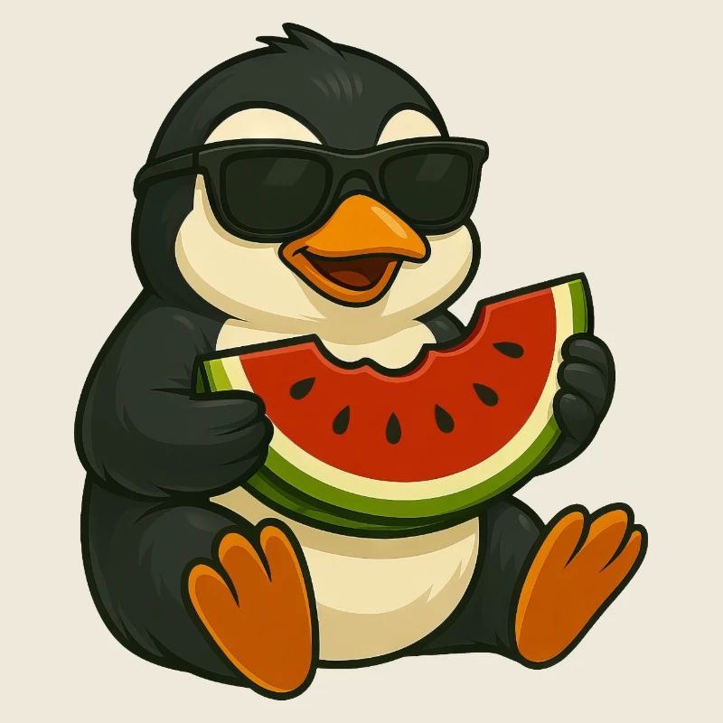 pingouin mignon avec des fruits de melon dessin animé d’été