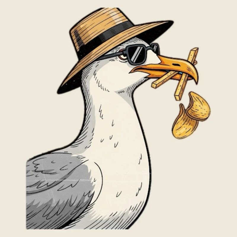 Cartoon seagull with summer hat