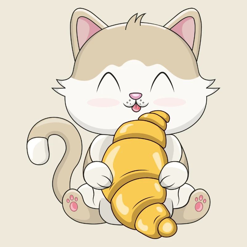 Chat Kawaii mignon avec croissant