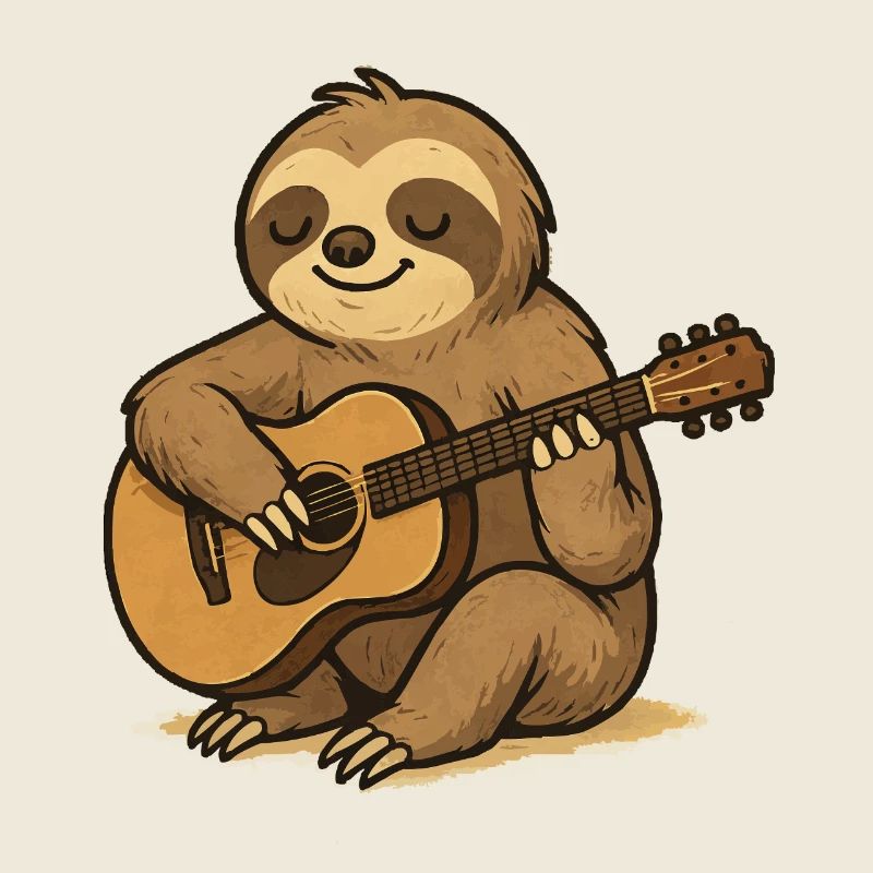 The relaxed sloth with a guitar