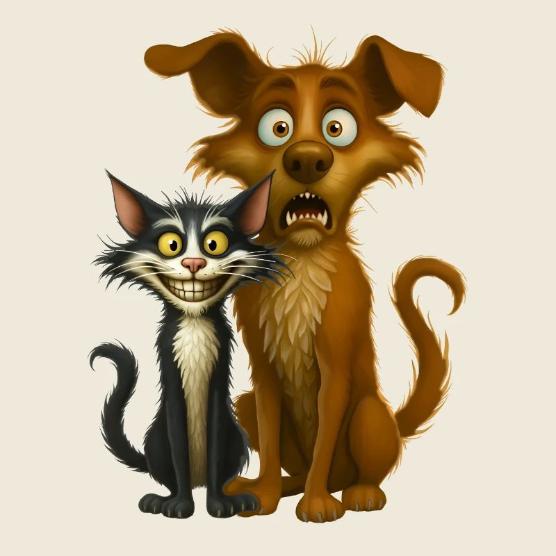 Expressive Cartoon Pets Illustration
