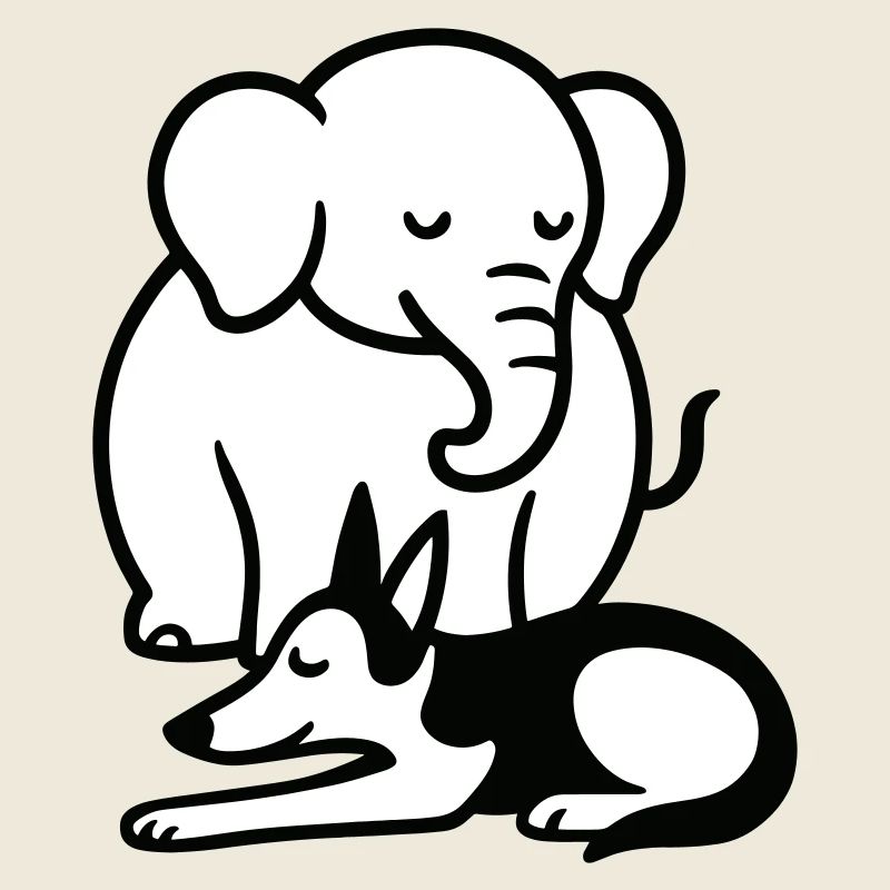 Éléphant et chien dormant