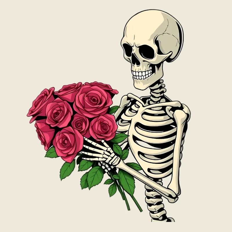 Squelette avec des roses
