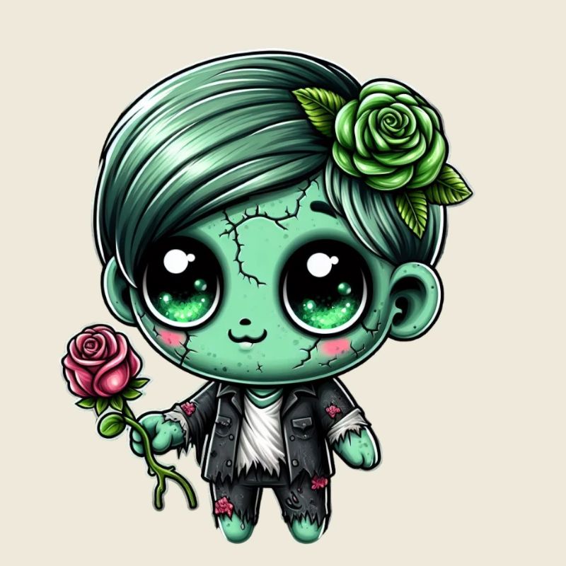 Kuscheliger Zombie mit Rose