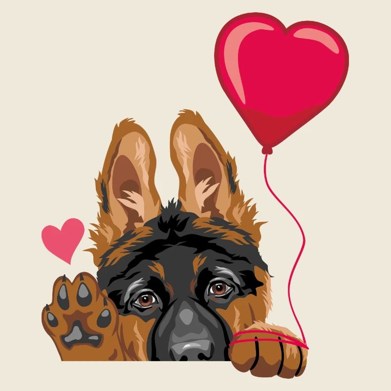 Winkender Deutscher Schäferhundwelpe mit Luftballon