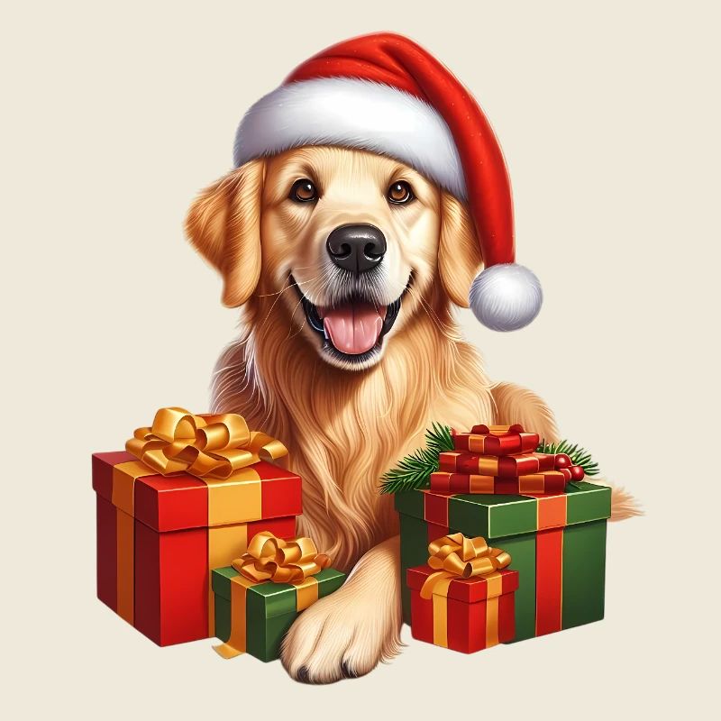 Weihnachtshund mit Geschenken