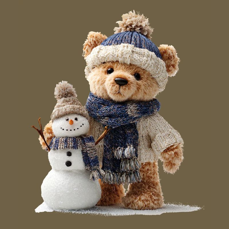 Teddybär baut einen Schneemann