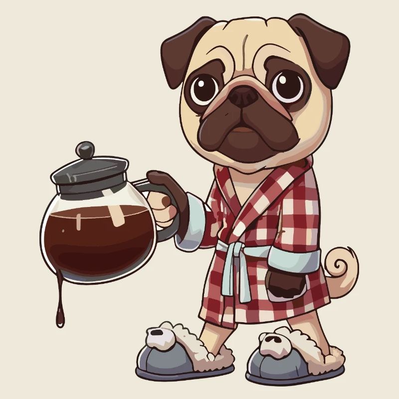 Funny Pug Dog Coffee Lover in Robe