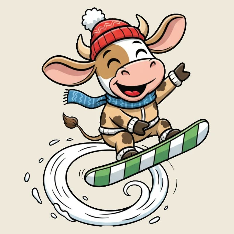 Funny Snowboard Cow Winter Fun