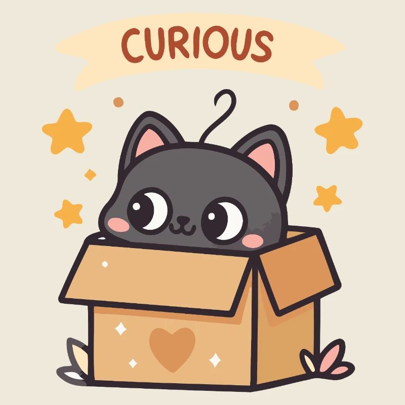 Neugierige Katze in Kawaii-Pappkarton