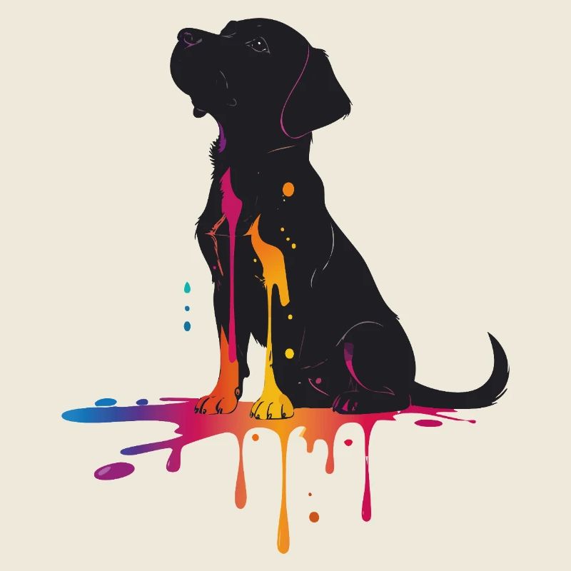 Silhouette d’un chien avec des gouttes de peinture