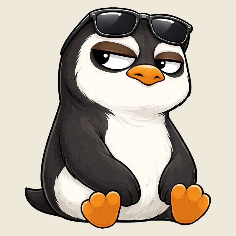 Coole Cartoon Pinguin mit Sonnenbrille skeptisch