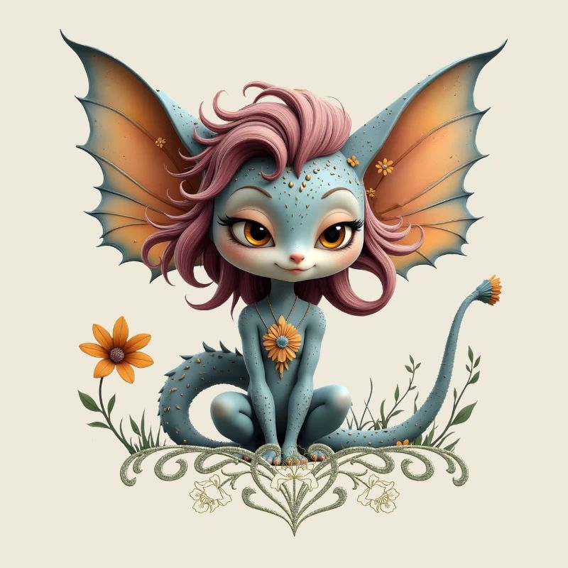Dragon bleu aux ailes florales