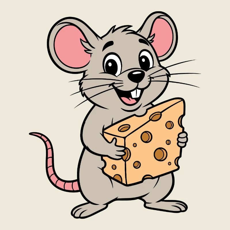 Dessin animé de souris espiègle avec du fromage