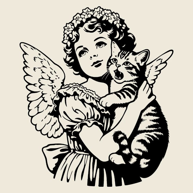Engel mit Katze – Cherub Vintage Illustration