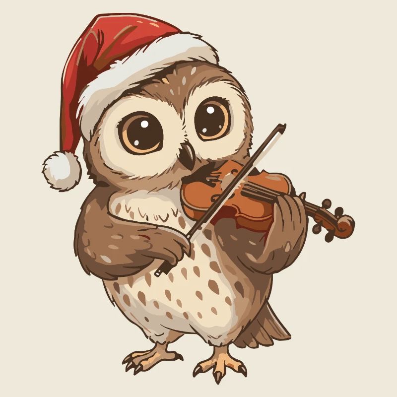 Christmas Owl Bird Playing Violin Art