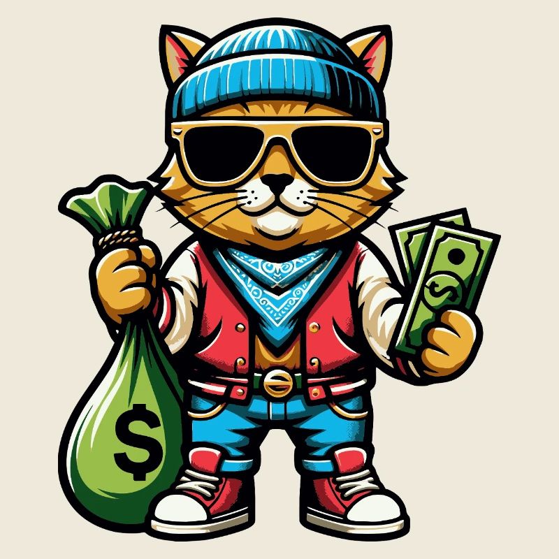 Le chat adore l’argent et les lunettes de soleil