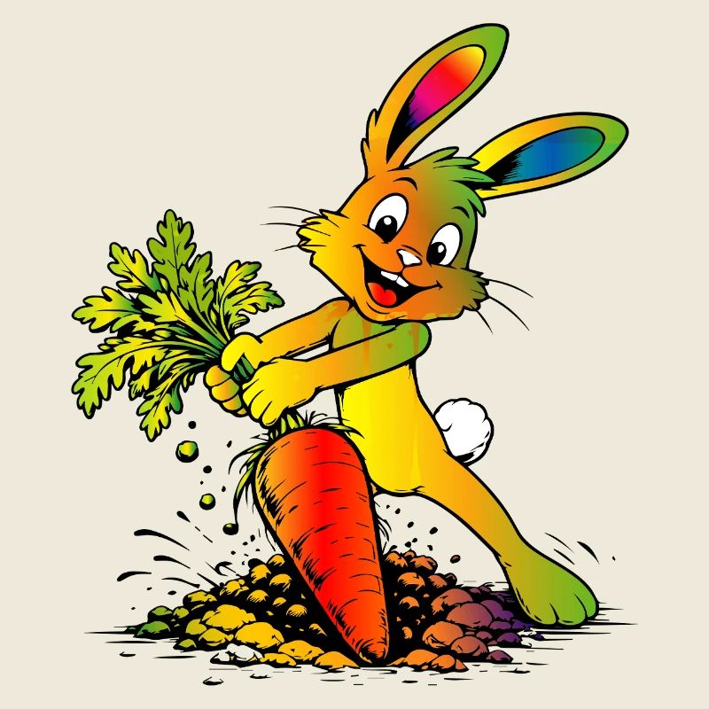 Cartoon Hase mit Karotte Lustiges Osterdesign