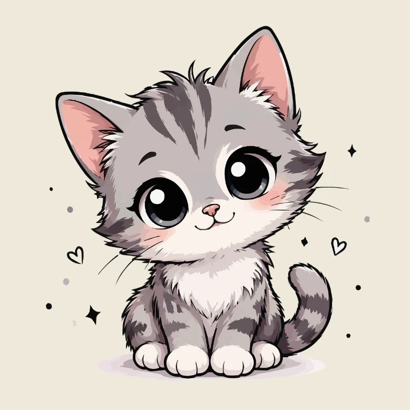 Cute Gray Kitten Cartoon