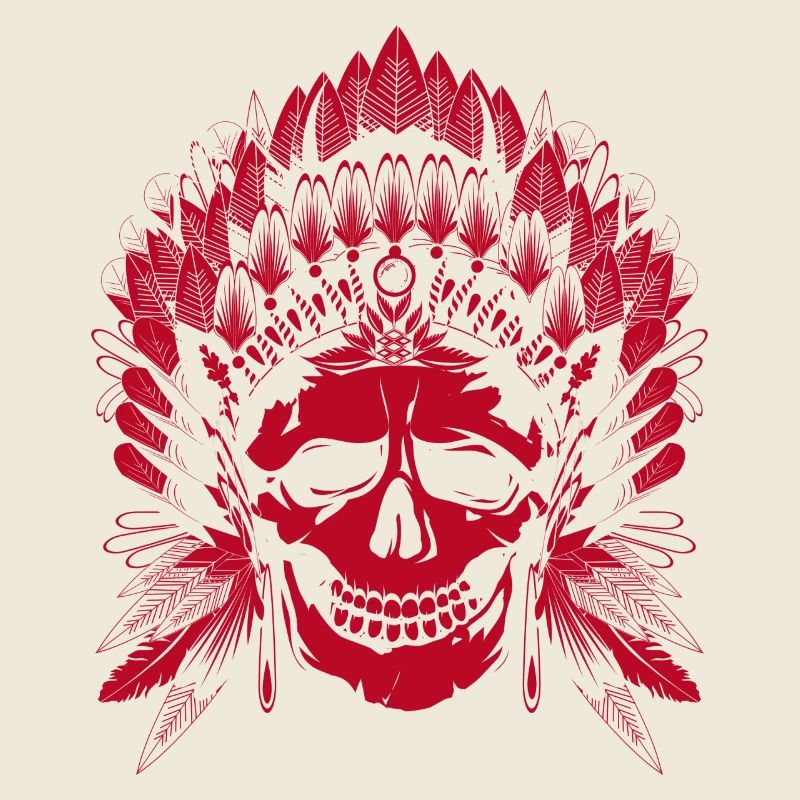 roter Totenkopf mit Kopfschmuck eines Häuptlings