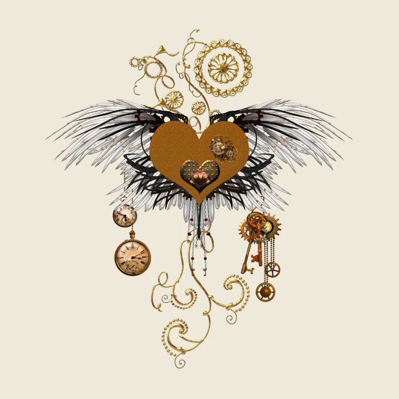 Stunning steampunk heart with wings.